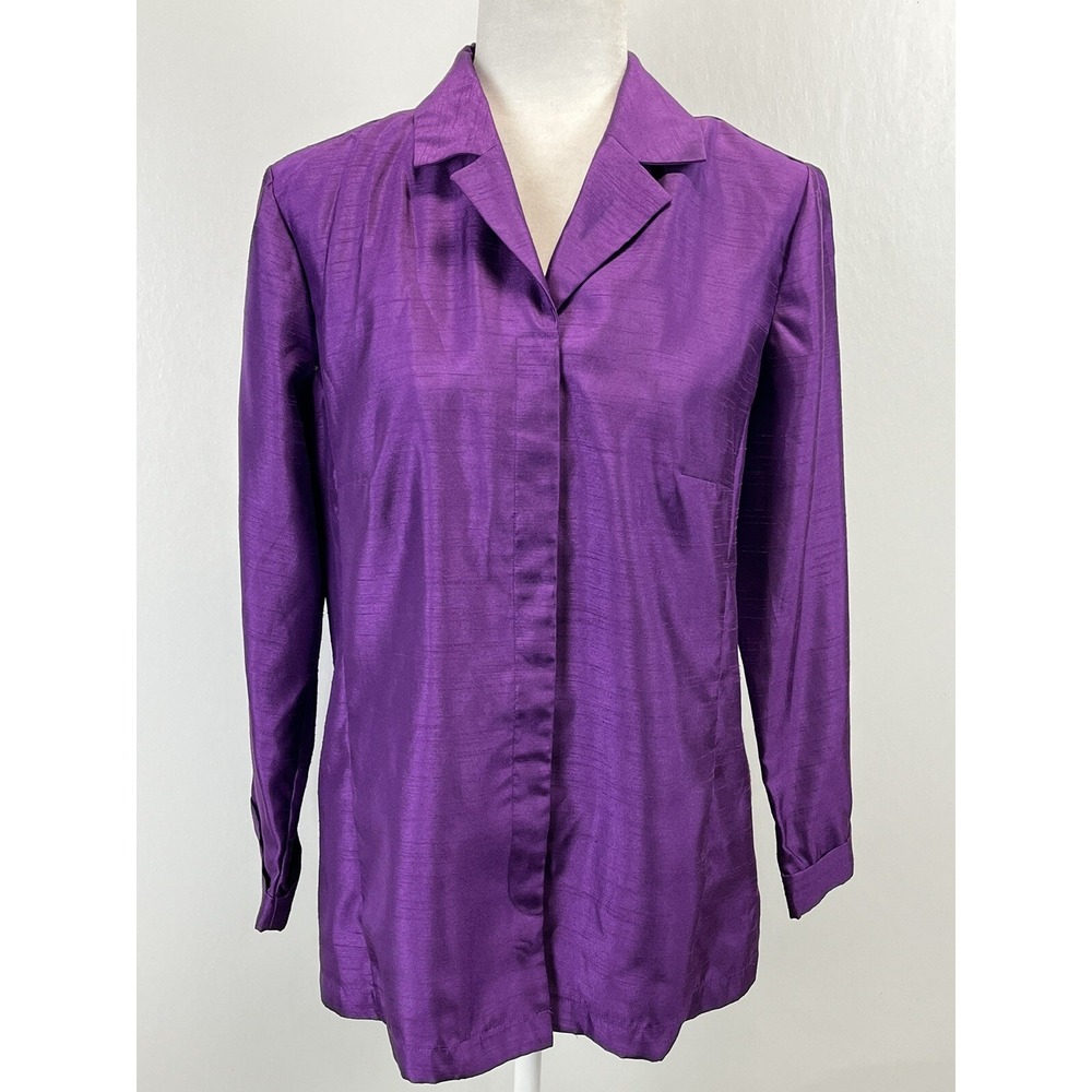 Additions By Chicos Button Up Shirt Sz 1 US Medium Purple Long Sleeve Sheen